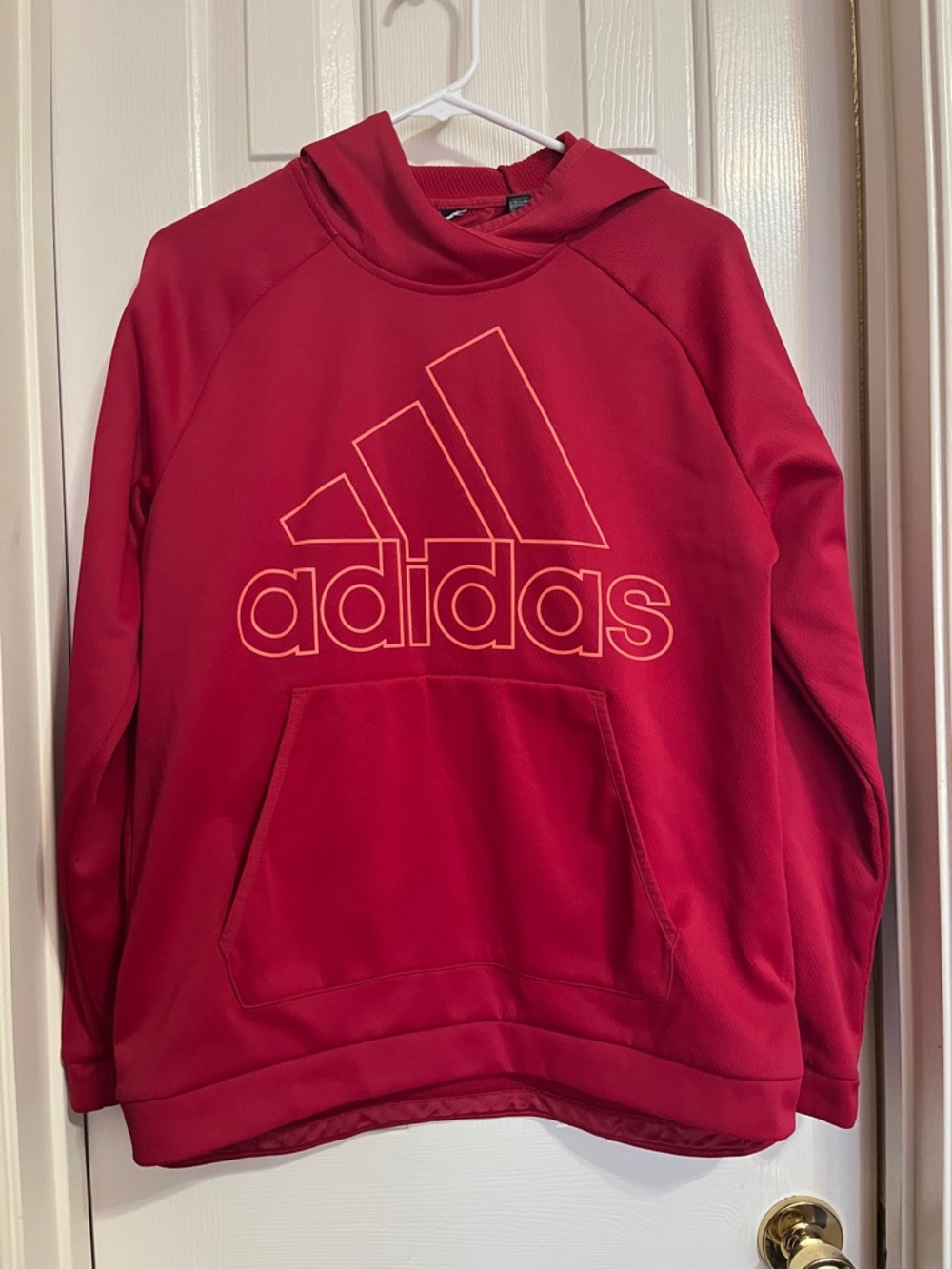 Adidas Red Pullover Hoodie Large Athletic Sweatshirt Kangaroo Pocket